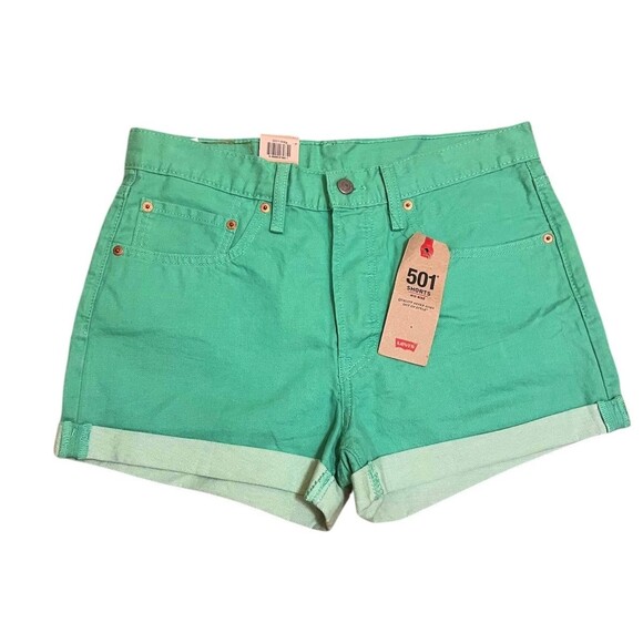 Levi's Pants - LEVI'S 501 Green Cuffed Mid-Rise Non-Stretch Button Fly Denim Shorts 30 (32) NWT